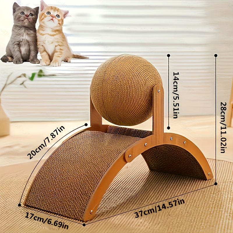 Ball cat scratching post, durable solid wood cat scratching board, vertical sisal scratching pad with integrated cat bed - indoor cat scratching furniture