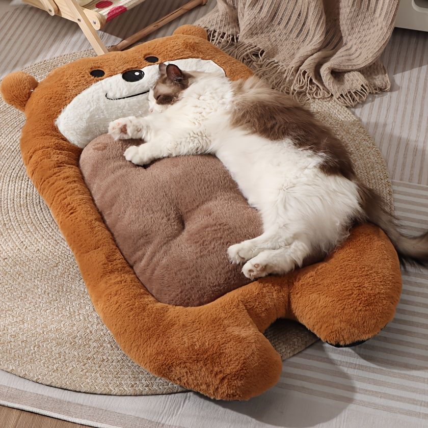 dog bed, bear shaped dog bed, thickened dog bed, enlarged dog bed, all season dog bed, comfortable dog bed, Australia, soft plush dog bed, machine washable dog bed - Light coffee color - Size XL-15kg