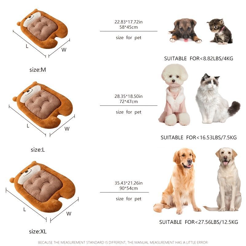 dog bed, bear shaped dog bed, thickened dog bed, enlarged dog bed, all season dog bed, comfortable dog bed, Australia, soft plush dog bed, machine washable dog bed - Light coffee color - Size XL-15kg