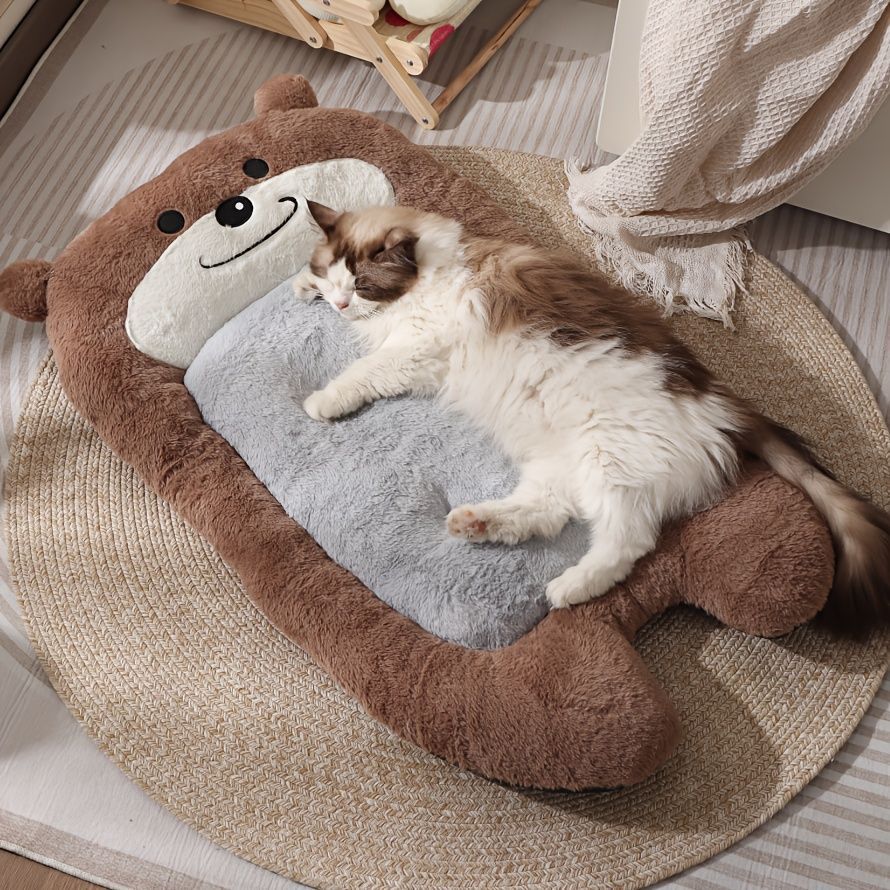 dog bed, bear shaped dog bed, thickened dog bed, enlarged dog bed, all season dog bed, comfortable dog bed, Australia, soft plush dog bed, machine washable dog bed - Light coffee color - Size XL-15kg