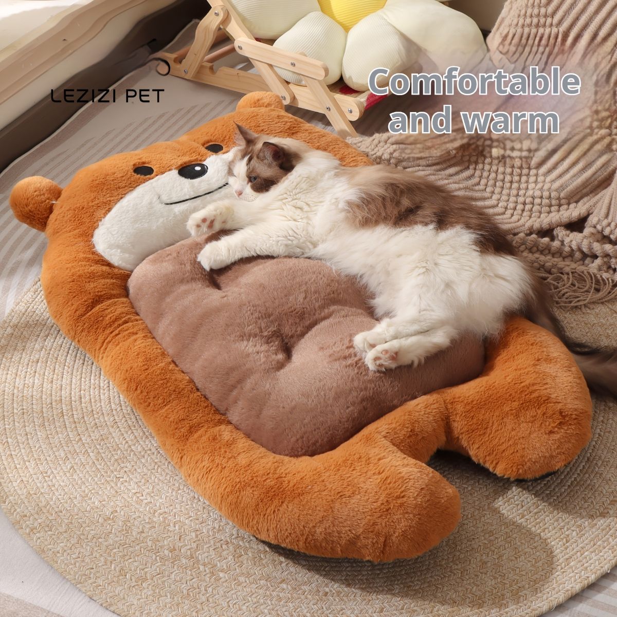 dog bed, bear shaped dog bed, thickened dog bed, enlarged dog bed, all season dog bed, comfortable dog bed, Australia, soft plush dog bed, machine washable dog bed - light green - Size L-10kg