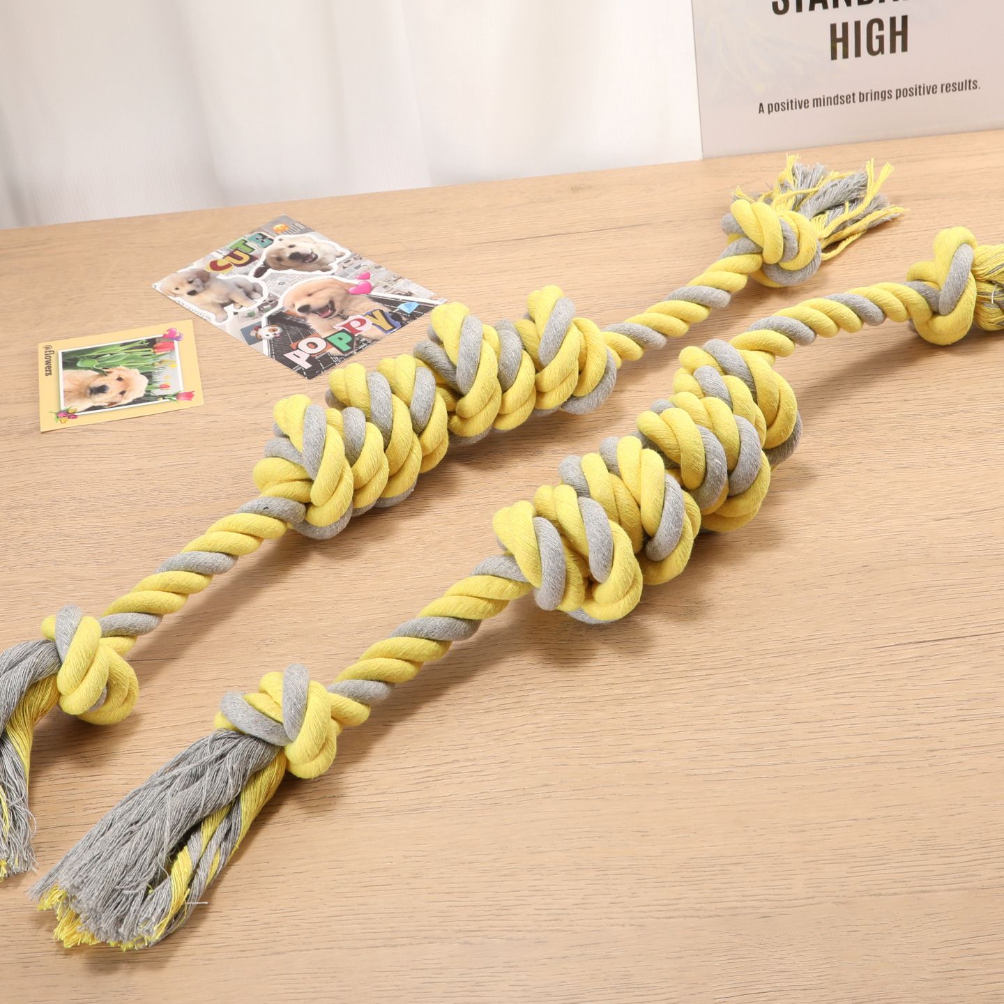 cotton rope dog toy, chew resistant dog toy, teething toy for dogs, medium large dog toy, durable dog toy, interactive dog toy, dog teething relief, heavy chewer dog toy, australian dog toy - Yellow - Size 3PCS