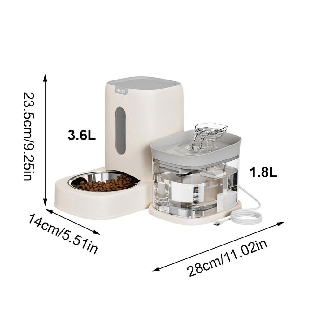 Automatic Cat Feeder and Water 2-in-1 Pet Automatic Fountain Food Bowl Spill-Proof Cat Waterer for Indoor Outdoor Home Vacation Balcony Living Room Bedroom - Gray - Size Feeder and Waterer