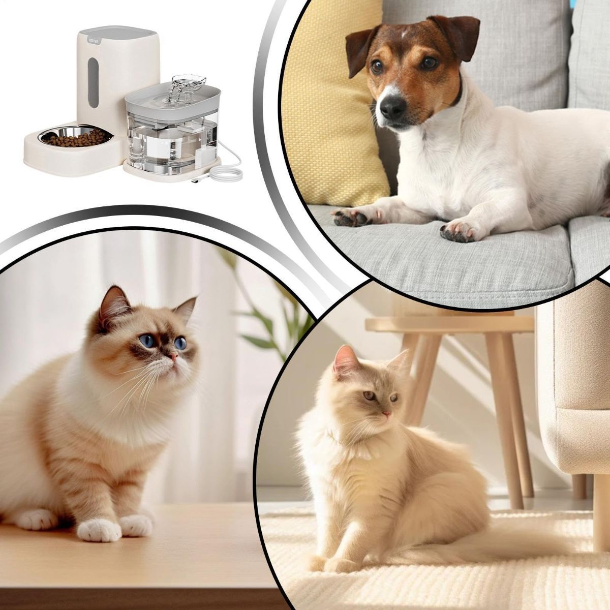 Automatic Cat Feeder and Water 2-in-1 Pet Automatic Fountain Food Bowl Spill-Proof Cat Waterer for Indoor Outdoor Home Vacation Balcony Living Room Bedroom - Gray - Size Feeder and Waterer