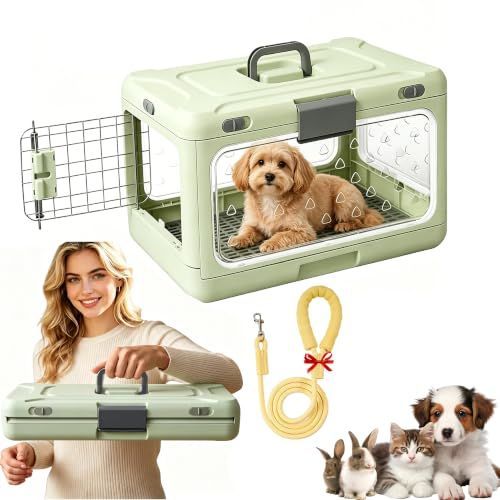 Foldable Hard Cat Carrier, Transparent Pet Crate for Cats & Small Dogs, Collapsible Travel Kennel with Ventilation & Urine Pad Mesh Grid, Portable Travel cage, Essential for pet Travel - Apricot - Size 20*12.59*12.2in