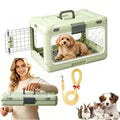 Foldable Hard Cat Carrier, Transparent Pet Crate for Cats & Small Dogs, Collapsible Travel Kennel with Ventilation & Urine Pad Mesh Grid, Portable Travel cage, Essential for pet Travel - Green - Size 20*12.59*12.2in