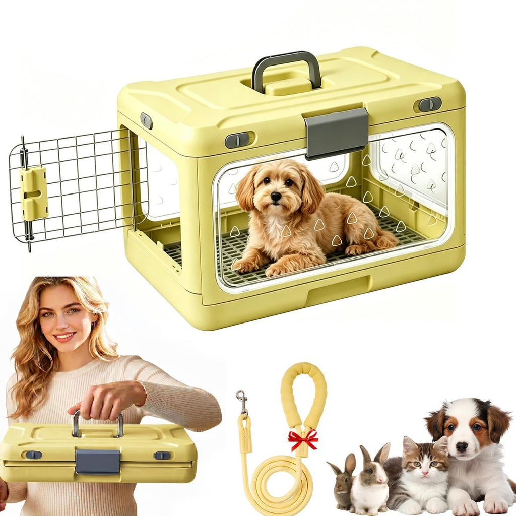 Foldable Hard Cat Carrier, Transparent Pet Crate for Cats & Small Dogs, Collapsible Travel Kennel with Ventilation & Urine Pad Mesh Grid, Portable Travel cage, Essential for pet Travel - White - Size 20*12.59*12.2in