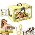 Foldable Hard Cat Carrier, Transparent Pet Crate for Cats & Small Dogs, Collapsible Travel Kennel with Ventilation & Urine Pad Mesh Grid, Portable Travel cage, Essential for pet Travel - Yellow - Size 20*12.59*12.2in