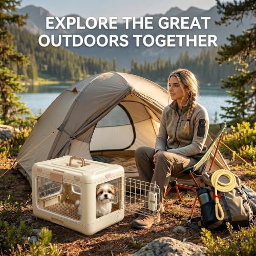 Foldable Hard Cat Carrier, Transparent Pet Crate for Cats & Small Dogs, Collapsible Travel Kennel with Ventilation & Urine Pad Mesh Grid, Portable Travel cage, Essential for pet Travel - Yellow - Size 20*12.59*12.2in