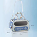 Large‑Capacity Pet Travel Carrier Bag, Portable Breathable Cat Dog Carrier, Crossbody Pet Handbag for Travel & Car Trips, Blue‑White Pet Transport Bag 45×30×28cm