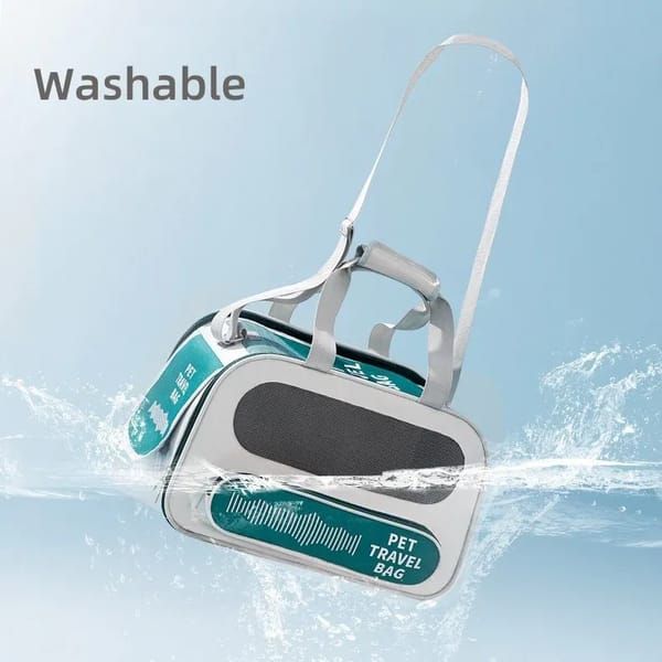 Large‑Capacity Pet Travel Carrier Bag, Portable Breathable Cat Dog Carrier, Crossbody Pet Handbag for Travel & Car Trips, Blue‑White Pet Transport Bag 45×30×28cm