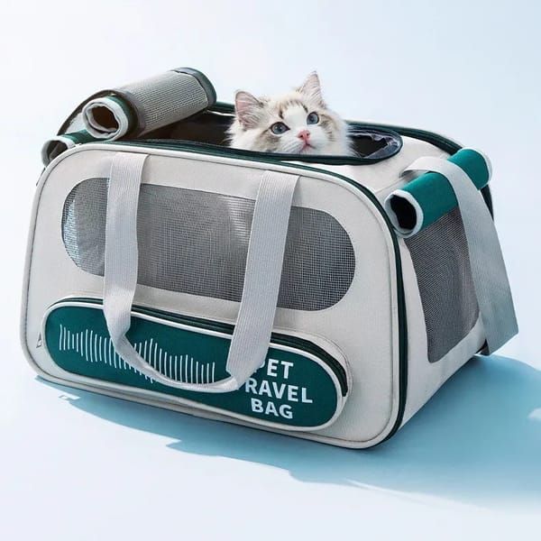 Large‑Capacity Pet Travel Carrier Bag, Portable Breathable Cat Dog Carrier, Crossbody Pet Handbag for Travel & Car Trips, Blue‑White Pet Transport Bag 45×30×28cm