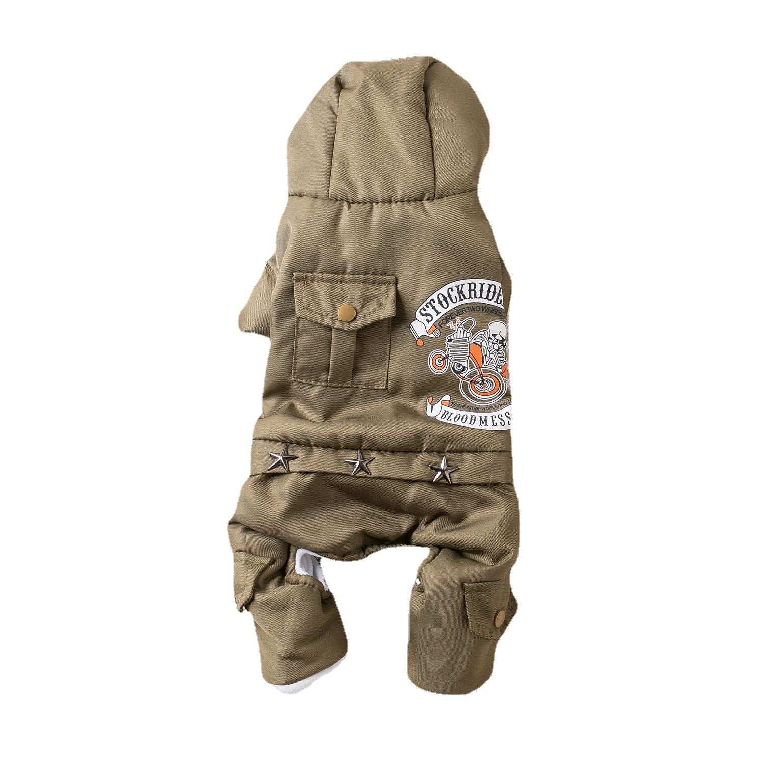 Qi Pet Dog Clothes Thickened Four Legged Warm locomotive hand army green S