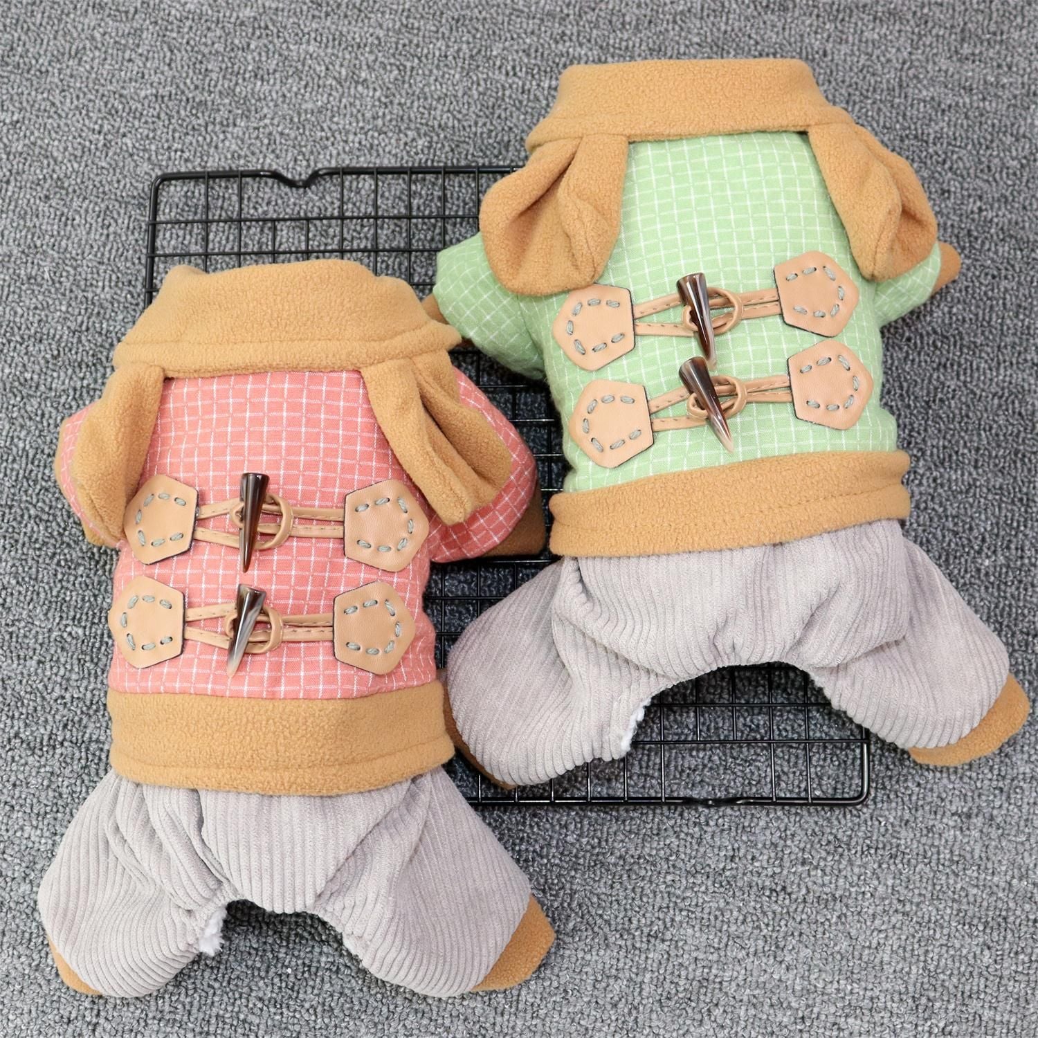 Pet Dog Clothes Odd Pet Four Legged Casual Corner Button Four Leg Green XS