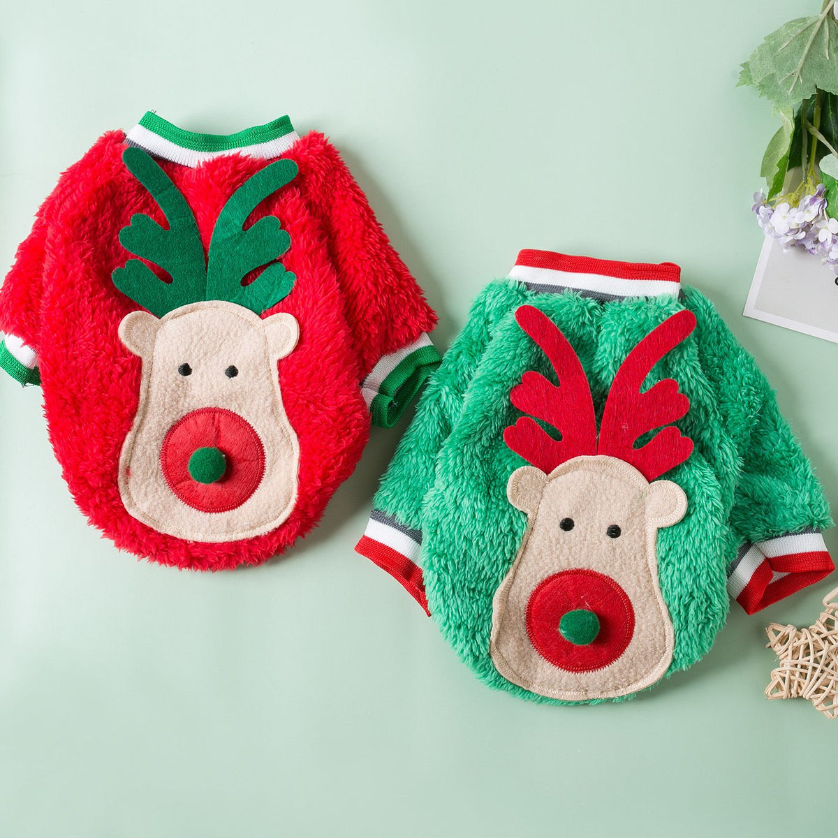 Pet Dog Christmas Deer Antler Fleece Vest Odd Pet Fawn bumping red XS