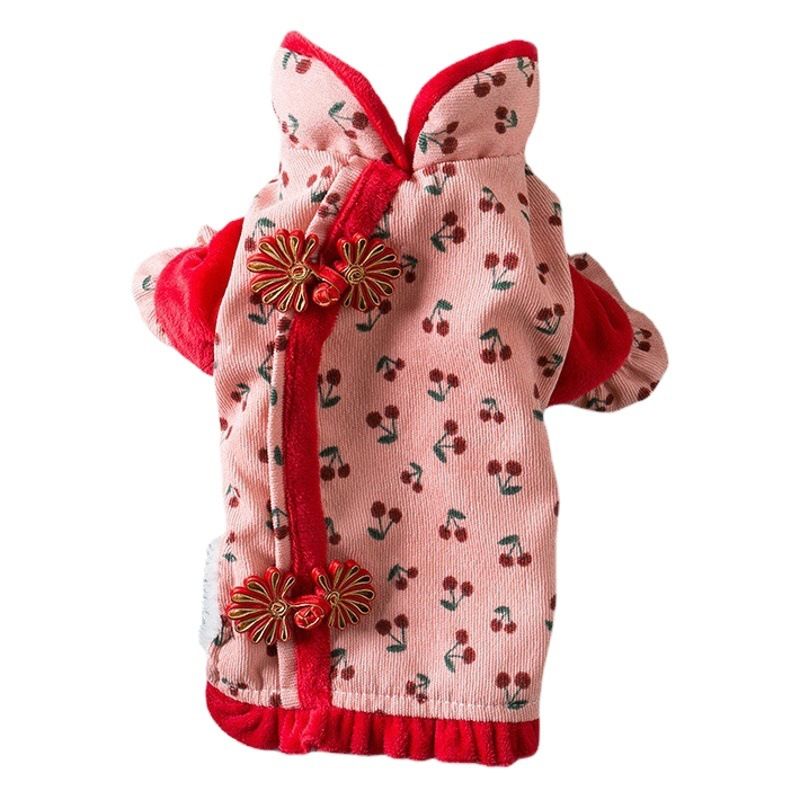 Dog Clothes Tang Suit Odd Pet Two-legged Winter Warm Chrysanthemum small Tang suit