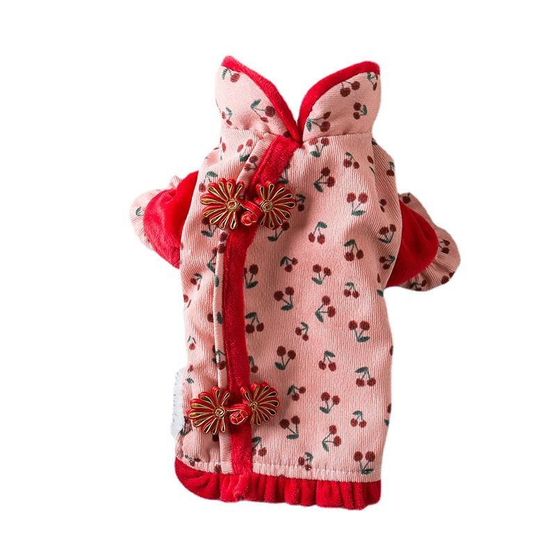 Dog Clothes Tang Suit Odd Pet Two-legged Winter Warm Chrysanthemum small Tang suit