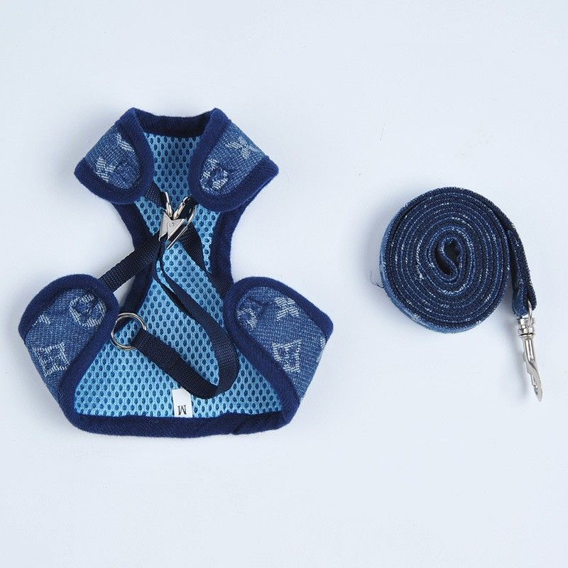 Happy Dog Harness Vest Adjustable Leash Set Polyester Cowboy S:0.08kg