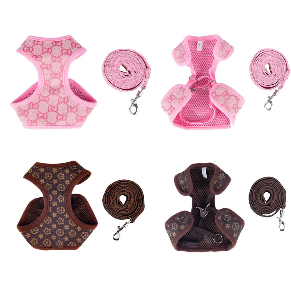 Happy Dog Harness Vest Adjustable Leash Set Polyester Khakis XS:0.06kg