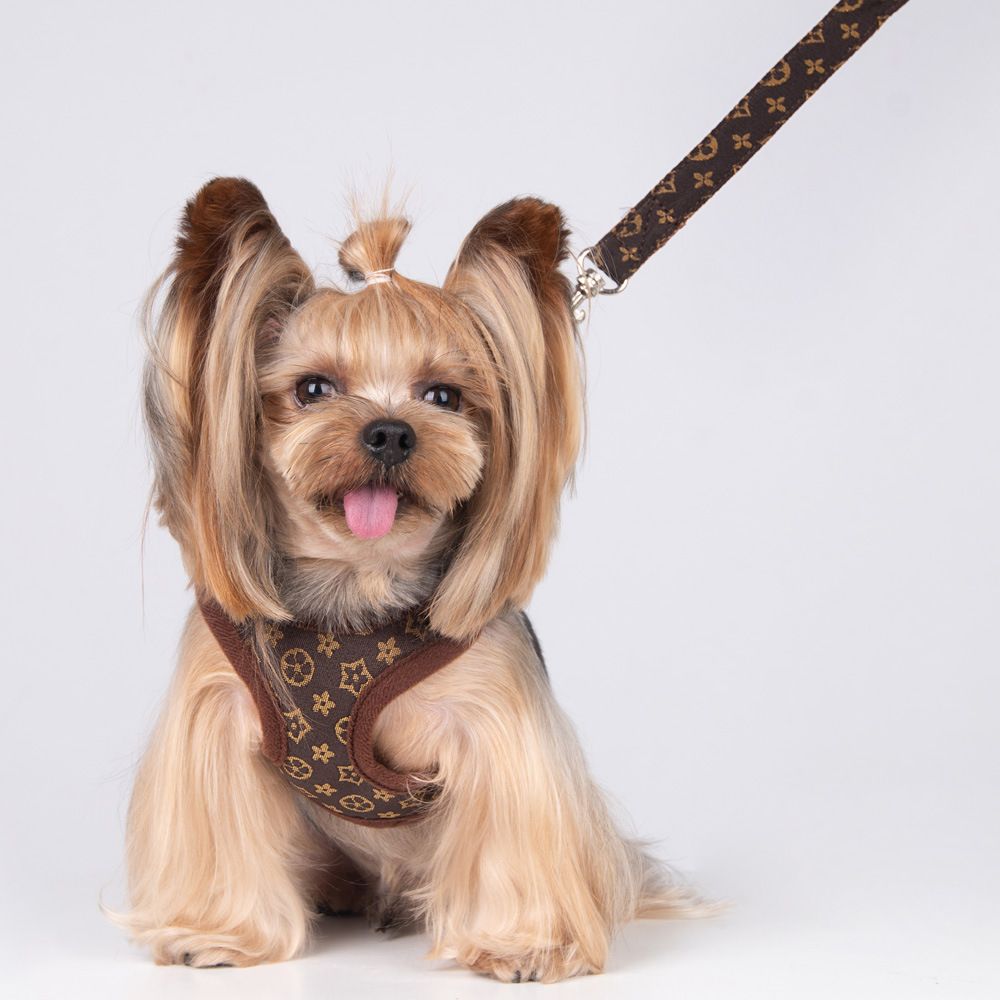 Happy Dog Harness Vest Adjustable Leash Set Polyester Khakis XS:0.06kg