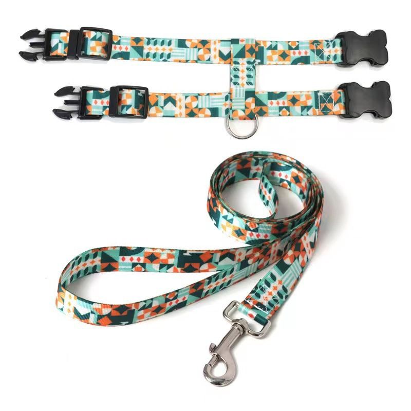 Adjustable Nylon Pet Harness Cat Dog Leash Green M