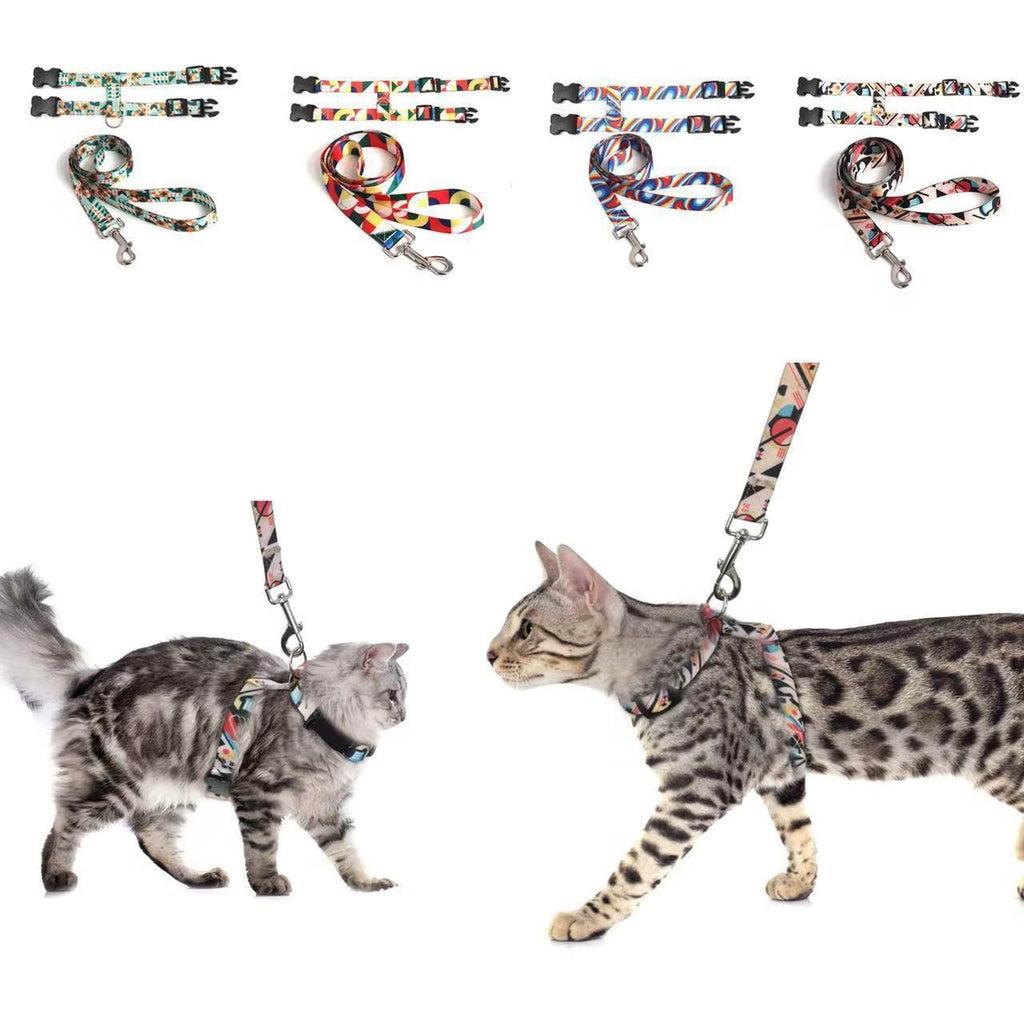 Adjustable Nylon Pet Harness Cat Dog Leash Green M