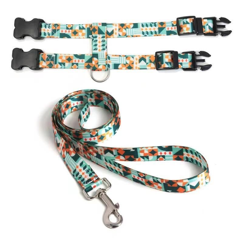Adjustable Nylon Pet Harness Cat Dog Leash Green M