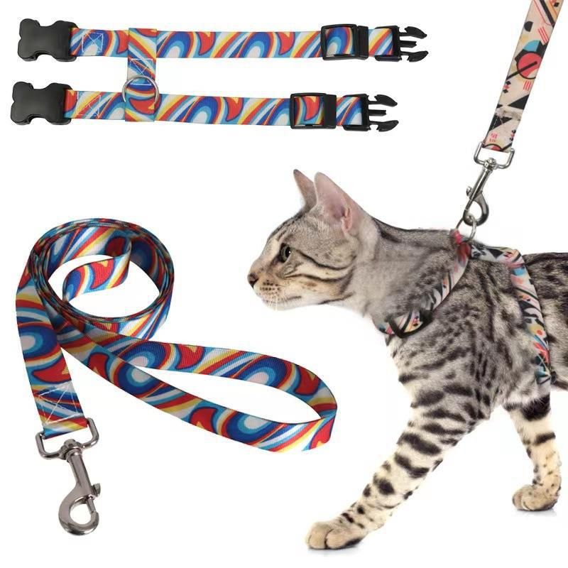 Adjustable Nylon Pet Harness Cat Dog Leash Orange S