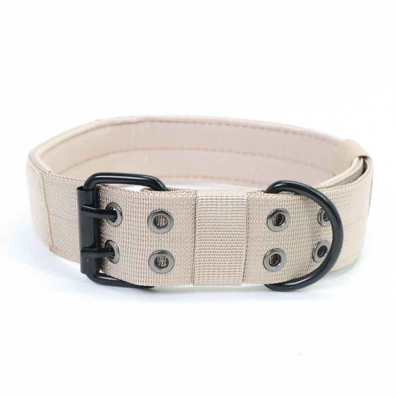 Nylon Dog Collar Training Buckle 3.8cm Khaki Button M code (36-48cm)