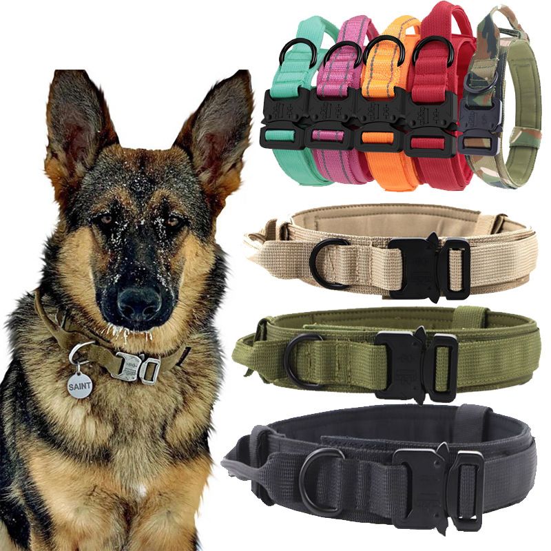 Nylon Dog Collar Training Buckle 3.8cm Khaki Button M code (36-48cm)