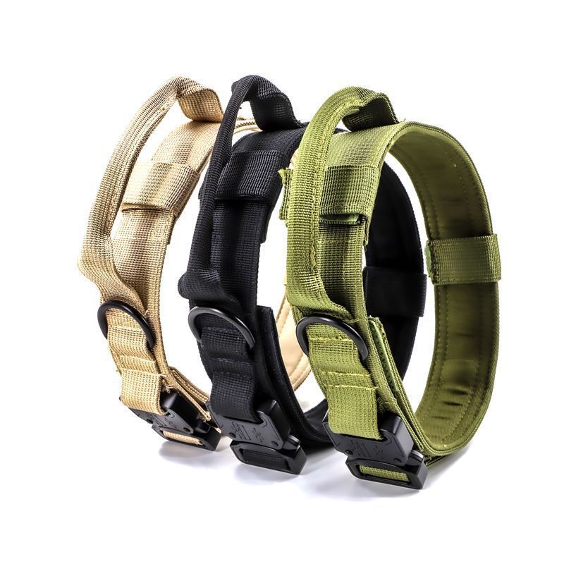 Nylon Dog Collar Training Buckle 3.8cm Khaki Button M code (36-48cm)