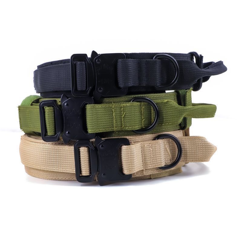 Nylon Dog Collar Training Buckle 3.8cm Khaki Button M code (36-48cm)