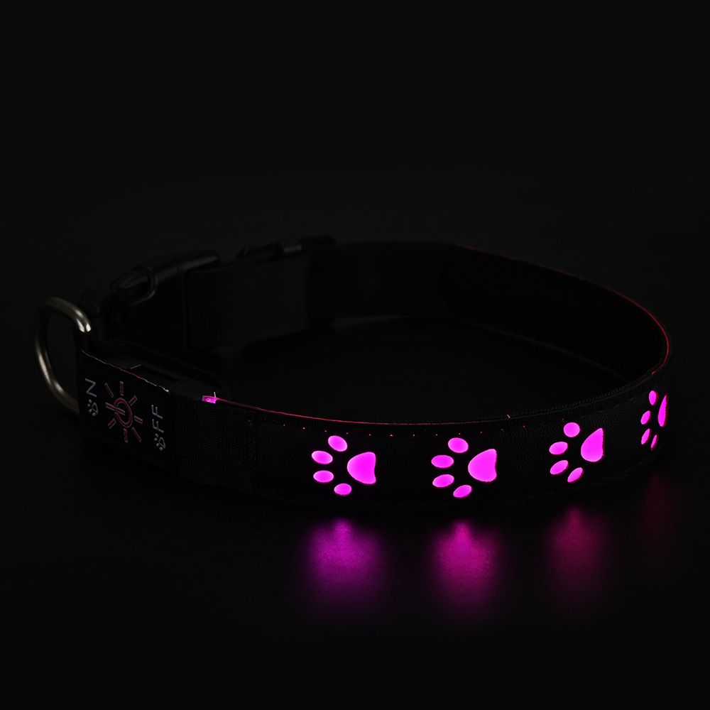 SY LED Rechargeable Nylon Dog Collar Pink L（50-60cm）