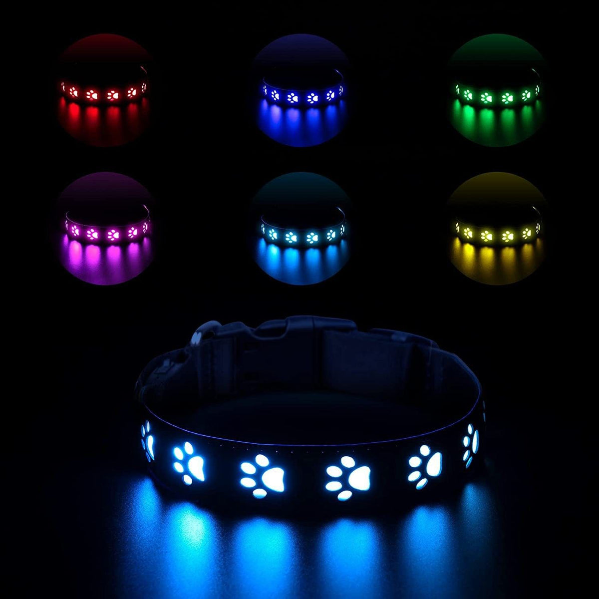 SY LED Rechargeable Nylon Dog Collar Colorful Traction rope 1.5m
