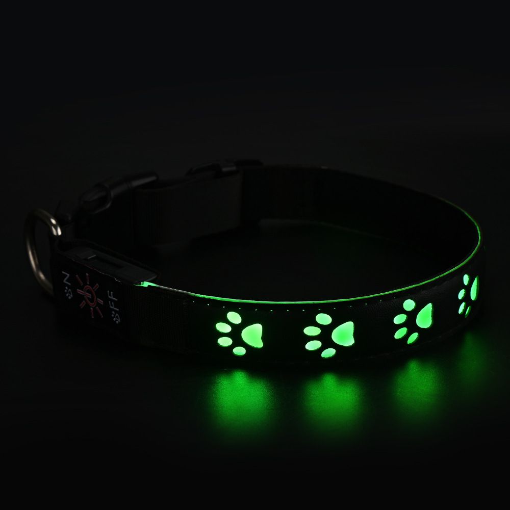 SY LED Rechargeable Nylon Dog Collar Green S（30-40cm）