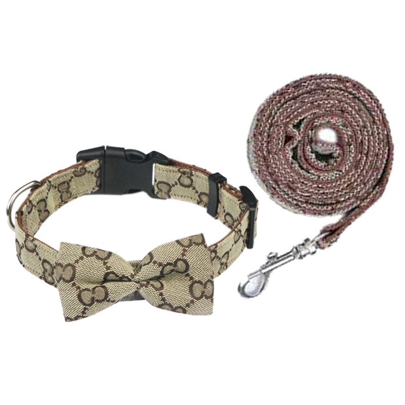 Hapi Dog Collar with Bow and Leash for Small Dogs Khaki collar + bow + traction rope M (neck circumference 30~42cm)
