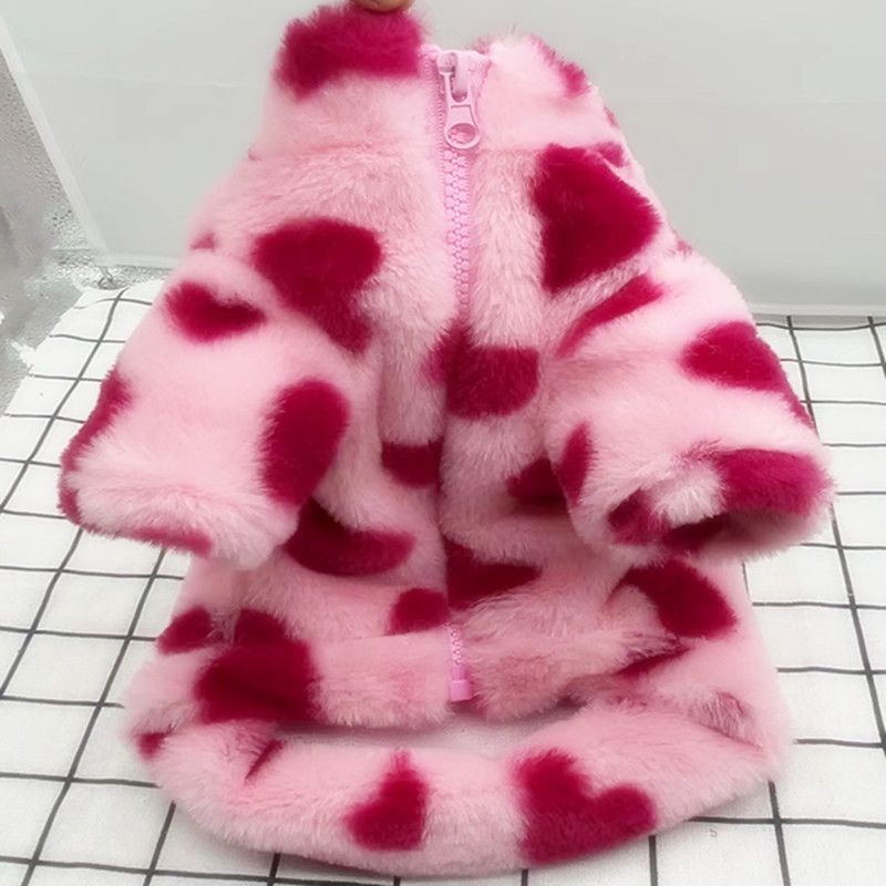 Pet Dog Warm Polyester Coat Small Breed Winter Pink love fur XS