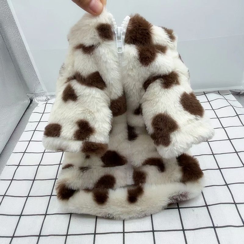 Pet Dog Warm Polyester Coat Small Breed Winter Brown love fur XS