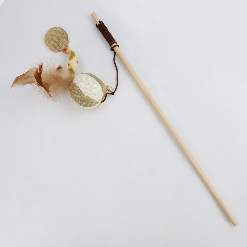 Wooden Cat Teaser Stick Water Drop Pet Feather Mouse Pumpkin Bell As shown in the figure