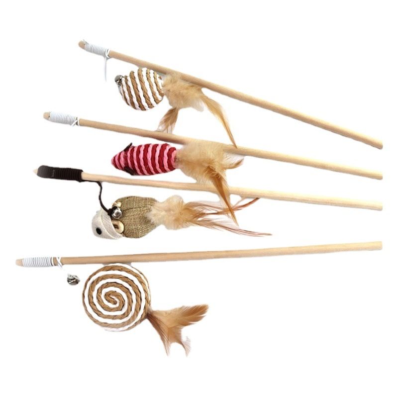 Wooden Cat Teaser Stick Water Drop Pet Feather Mouse Pumpkin Bell As shown in the figure