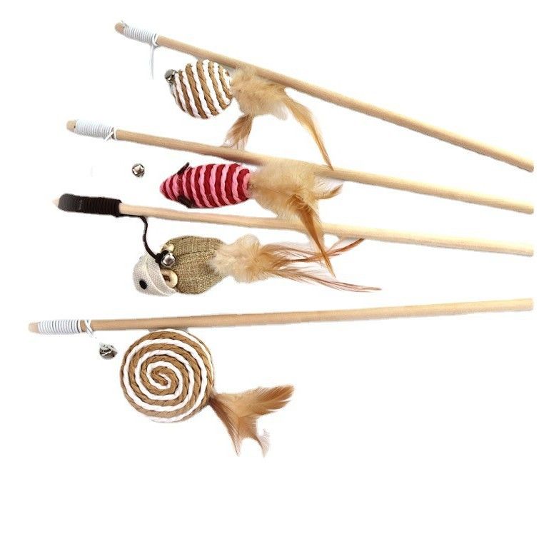 Wooden Cat Teaser Stick Water Drop Pet Feather Mouse Pumpkin Bell As shown in the figure