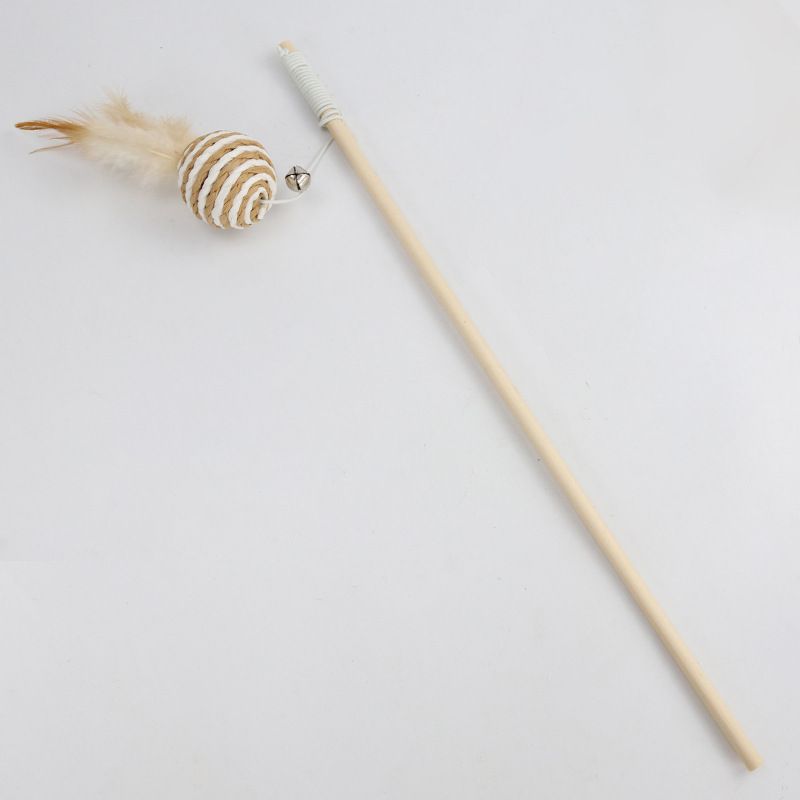 Wooden Cat Teaser Stick Water Drop Pet Feather Mouse Wooden pole round ball feather As shown in the figure