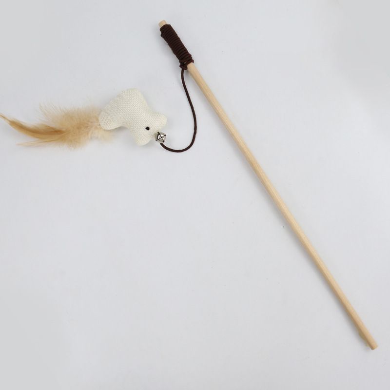 Wooden Cat Teaser Stick Water Drop Pet Feather Mouse Wooden feather chick As shown in the figure