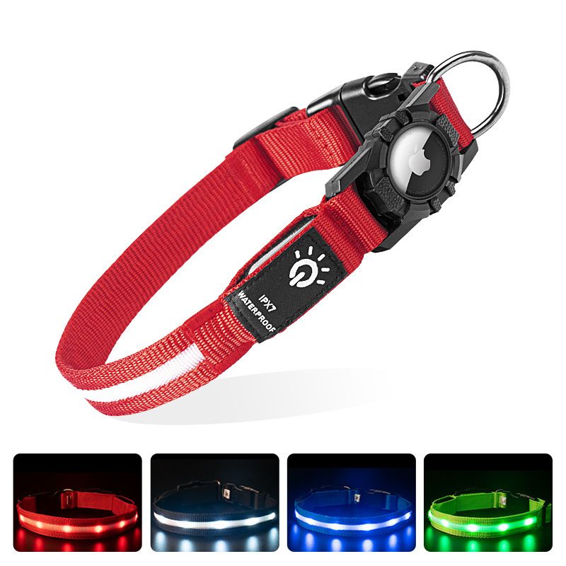Saint Ye LED Waterproof Dog Collar Airtag Nylon Blue light bead model [waterproof] L：39-55×2.5CM