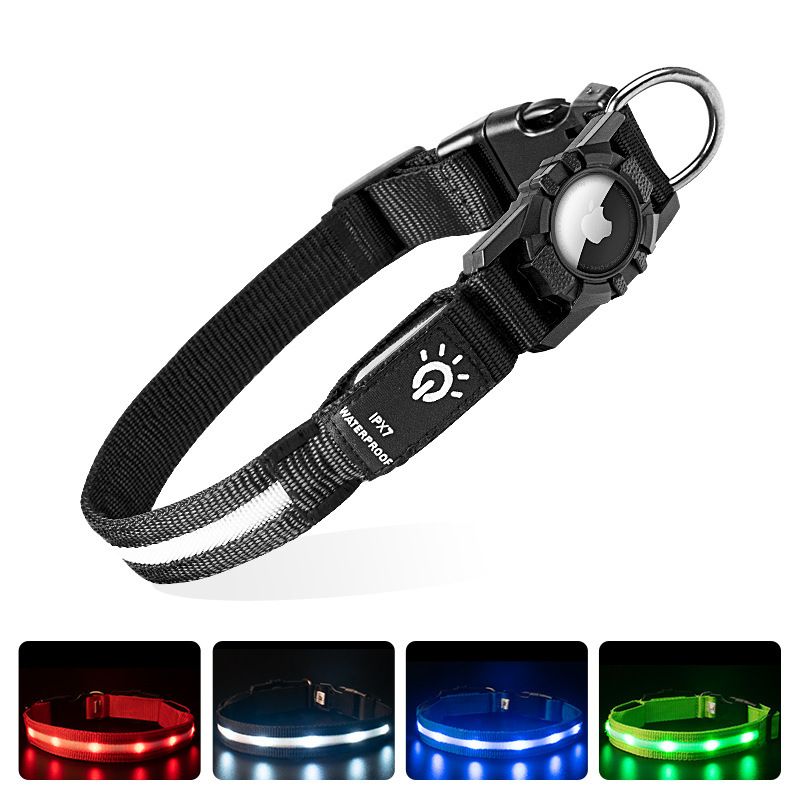 Saint Ye LED Waterproof Dog Collar Airtag Nylon White light lamp bead model [waterproof] L：39-55×2.5CM