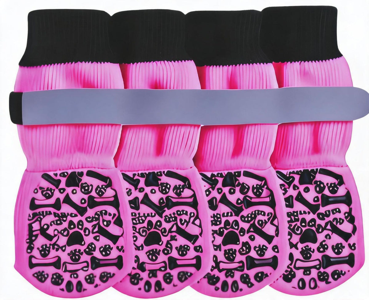 Dog Socks Outdoor Waterproof Non Slip Bone Style Cotton Pink bone style [opp bag] Xl super large sole is about 8.6*20cm [recommended 20-30kg] [pack of four]