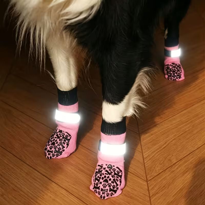 Dog Socks Outdoor Waterproof Non Slip Bone Style Cotton White bone style [opp bag] S small sole is about 5.5*14cm [recommended within 5-10kg pieces] [pack of four]