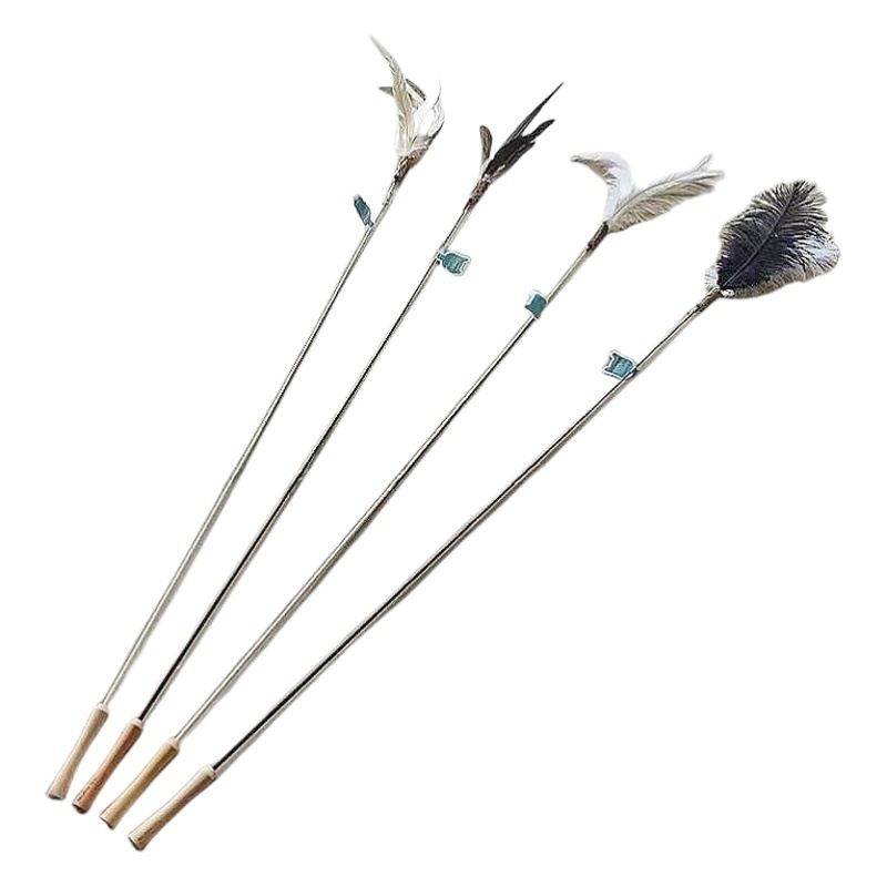 CHIYOOSU Cat Teaser Wand with Feather Bell Indian big-eyed monster extension pole with three sections telescopic