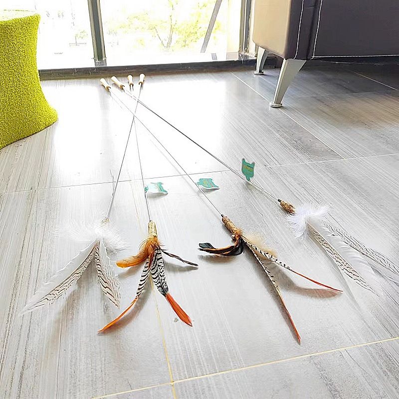 CHIYOOSU Cat Teaser Wand with Feather Bell Indian big-eyed monster extension pole with three sections telescopic