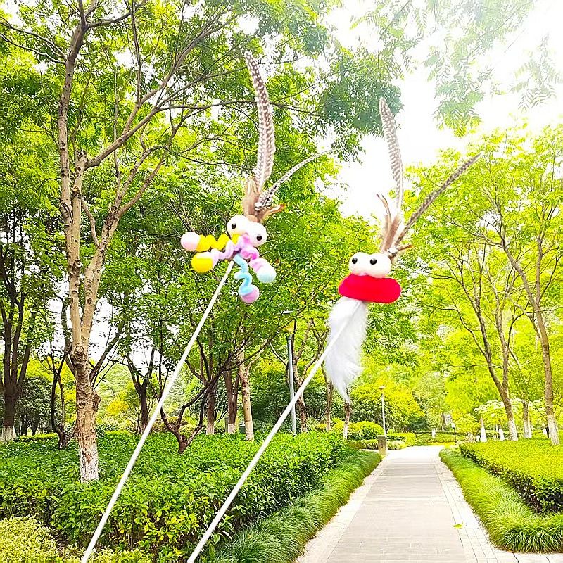 CHIYOOSU Cat Teaser Wand with Feather Bell Indian big-eyed monster extension pole with three sections telescopic